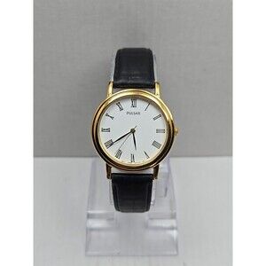 Vintage Pulsar Quartz Dress Watch Gold Tone White Dial Roman Numerals New Batter